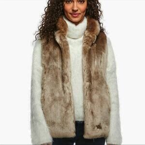 Donna Salyers' Fabulous Furs Mink Signature Fur Vest 100% Faux Fur Brown Large